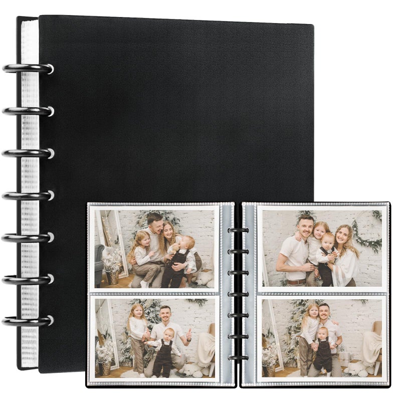 Hiwhy Photo Album 4x6 Picture Holder Book Sleeves Holds 120 Horizontal Photos DIY Picture Albums with 30 Removal Inner Pages for Wedding  Black - Image 1