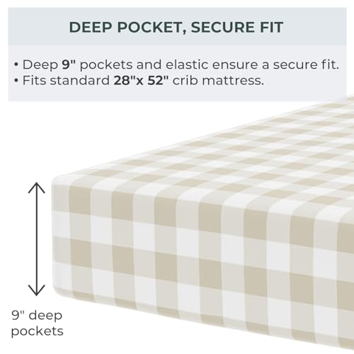 Pobibaby – 2 Pack Crib Sheets for Boys, Premium Fitted Baby Boy Crib Sheets for Standard Crib Mattress – Ultra-Soft Jersey Knit, Safe and Snug, Stylish Design (Gingham Khaki) - Image 3