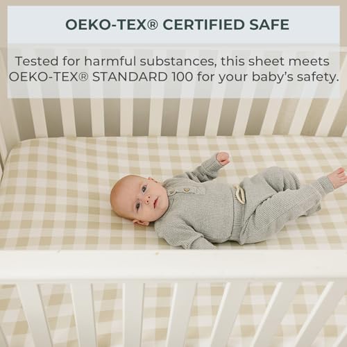 Pobibaby – 2 Pack Crib Sheets for Boys, Premium Fitted Baby Boy Crib Sheets for Standard Crib Mattress – Ultra-Soft Jersey Knit, Safe and Snug, Stylish Design (Gingham Khaki) - Image 5