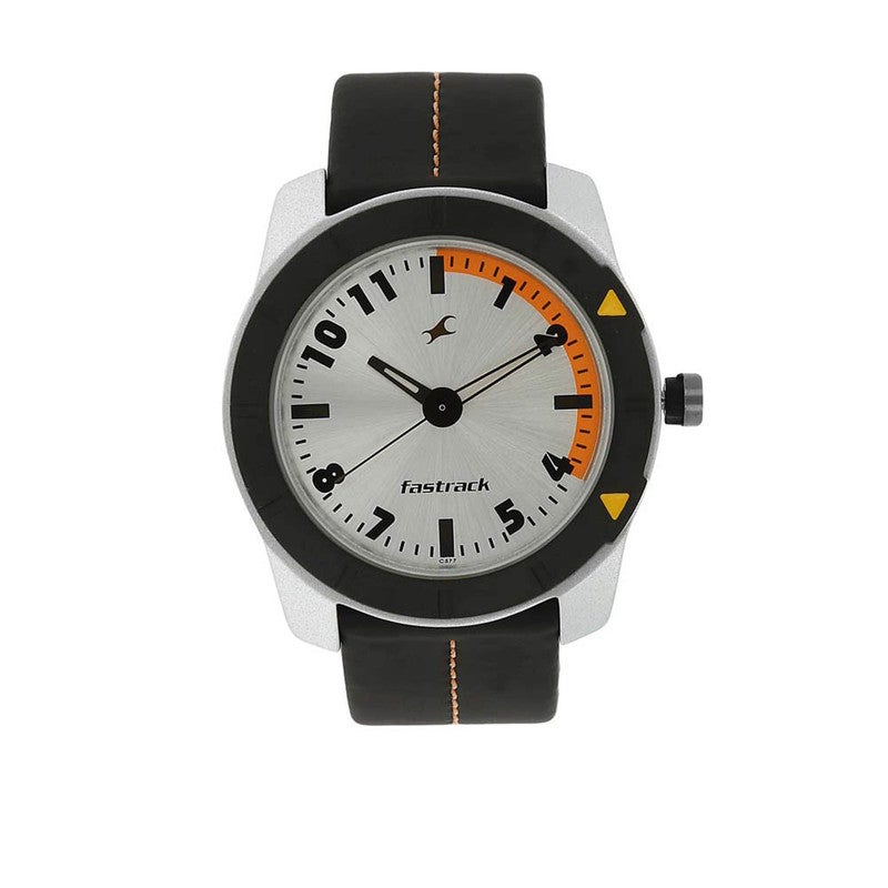 fastrack ساعة جلدية للرجال بقرص فضي فاخر أداء حضري جريء 3015AL01 - Image 1