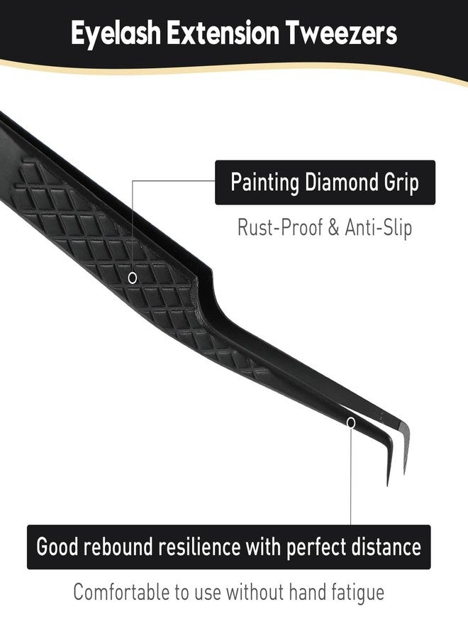 Ms.Queen Fiber Tip Tweezers for Lash Extensions, Precision 90 Degree Eyelash Tweezers for Volume & Classic Lashes,Black - Image 4