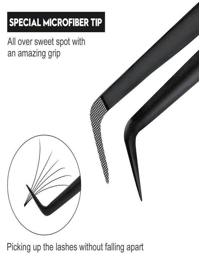 Ms.Queen Fiber Tip Tweezers for Lash Extensions, Precision 90 Degree Eyelash Tweezers for Volume & Classic Lashes,Black - Image 2