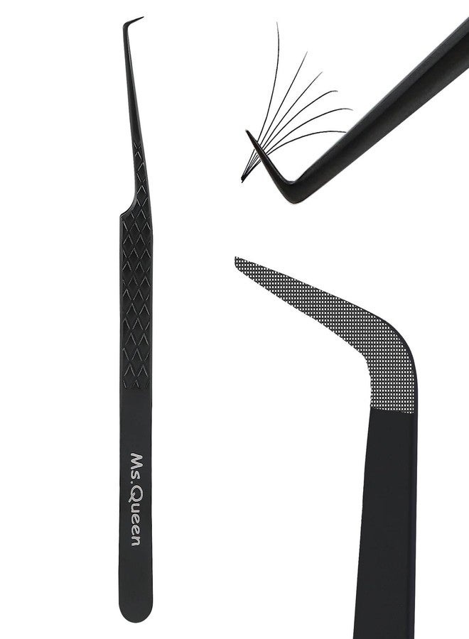 Ms.Queen Fiber Tip Tweezers for Lash Extensions, Precision 90 Degree Eyelash Tweezers for Volume & Classic Lashes,Black - Image 1