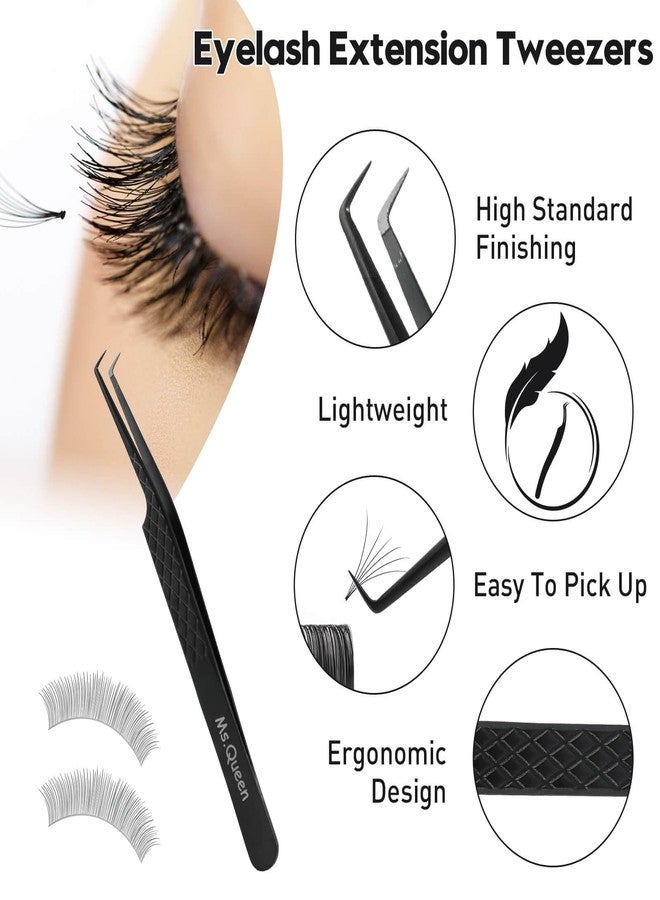 Ms.Queen Fiber Tip Tweezers for Lash Extensions, Precision 90 Degree Eyelash Tweezers for Volume & Classic Lashes,Black - Image 3