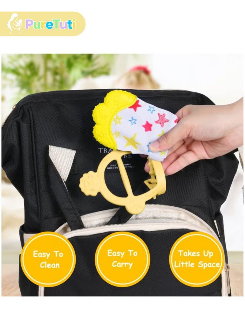 PureTuti Silicone Teething Mitt, 2Pcs Teething Mitten with Adjustable Strap, Crinkle Sound and Textured, Self Soothing Baby Chew Toys for 0-6month Infant(Yellow) - Image 5