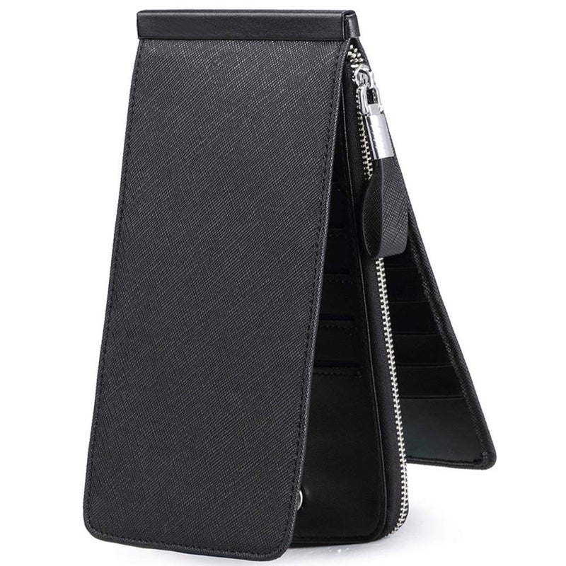 JEEBURYEE Women's Genuine Leather Multi Credit Card Holder Wallet RFID Blocking Long Bifold Clutch Wallet Ladies Purse with Zipper Pocket Black - Image 3