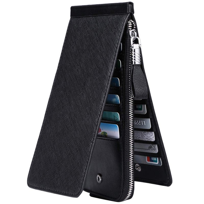JEEBURYEE Women's Genuine Leather Multi Credit Card Holder Wallet RFID Blocking Long Bifold Clutch Wallet Ladies Purse with Zipper Pocket Black - Image 1