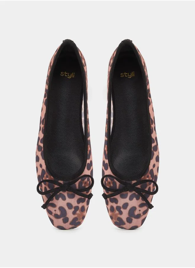 Styli Animal Print Pointed Toe Ballerina