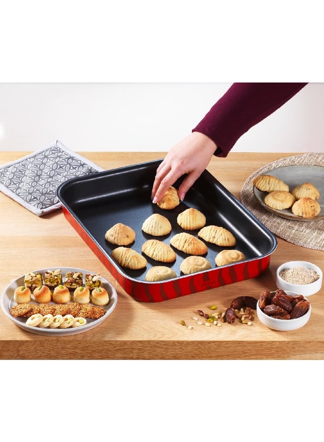 Tefal Tempo Flame Rectangular Non-Stick Aluminium Baking Oven Dish Red and Black 5.3 x 27x 37cm J5714882 Red and Black - Image 4