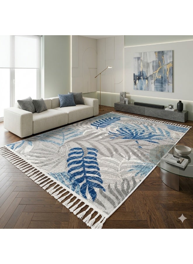 بديل سجاد مودرن 3D - تصميم أوراق شجر استوائية - مقاس 160×230 سم - ظهر مانع للانزلاق وقابل للغسيل - Image 1