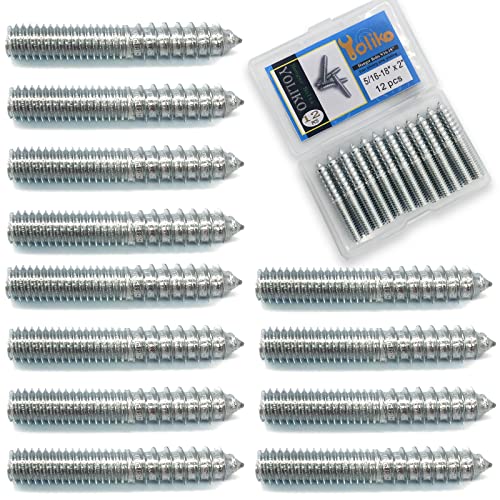 Yoliko 12 Pack 5/16-18 x 2 Inch Silver Hanger Bolts Double Headed Bolts for Furniture Screws 50mm Length - Image 1