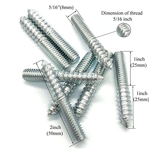 Yoliko 12 Pack 5/16-18 x 2 Inch Silver Hanger Bolts Double Headed Bolts for Furniture Screws 50mm Length - Image 2