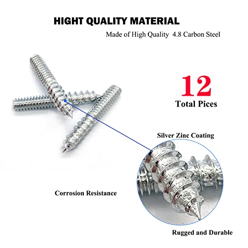 Yoliko 12 Pack 5/16-18 x 2 Inch Silver Hanger Bolts Double Headed Bolts for Furniture Screws 50mm Length - Image 3
