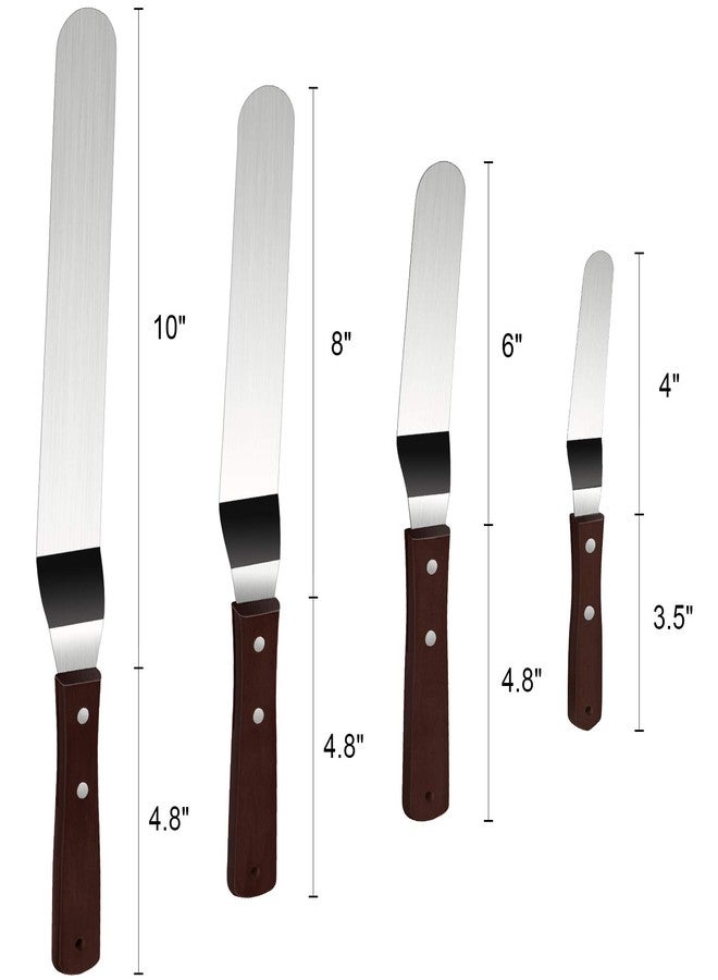 Awpeye 4 Packs Offset Spatula, Stainless Steel Cake Icing Spatula Set 4” 6” 8” 10”with Wooden Handle and 3 Packs Cake Smoother Scraper Set for Cake Decorating, Baking (Angled) - Image 2