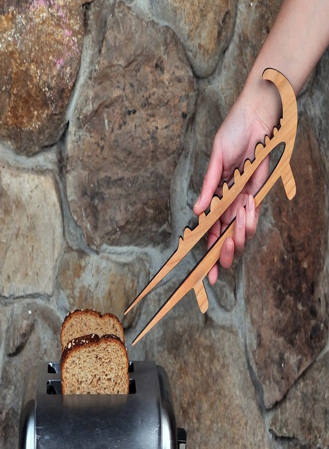 Jonathan Alden Crocodile Toaster Tongs and Oven Rack Pull, Solid Cherry Wood - Image 2