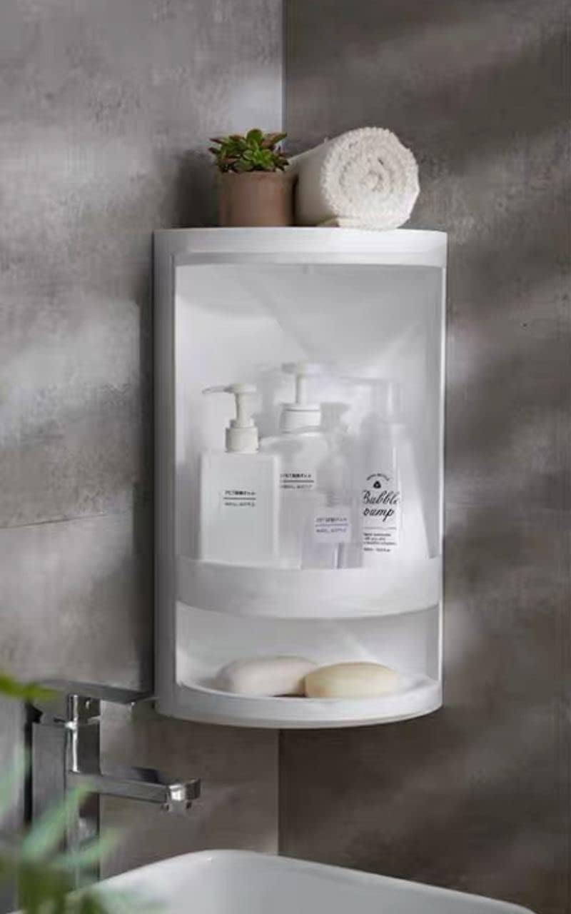 Olpad Storage Corner Rack Multifunction Bathroom Kitchen Corner Locker Cosmetic Storage Cabinet Shelf Rotating Shelf Cabinet Towel Holder Corner Cabinets with Doors and Medium - Image 1
