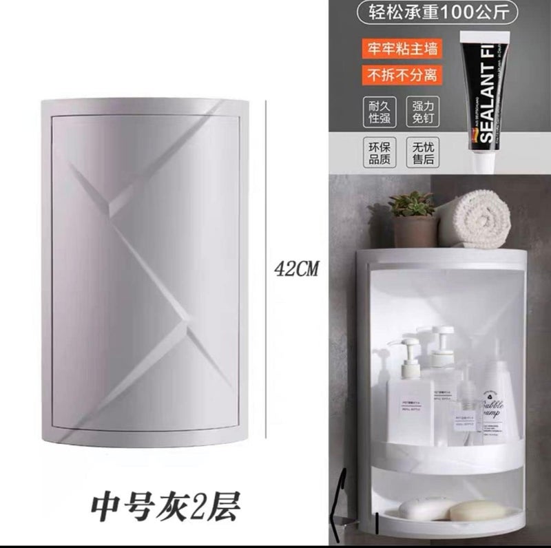 Olpad Storage Corner Rack Multifunction Bathroom Kitchen Corner Locker Cosmetic Storage Cabinet Shelf Rotating Shelf Cabinet Towel Holder Corner Cabinets with Doors and Medium - Image 2
