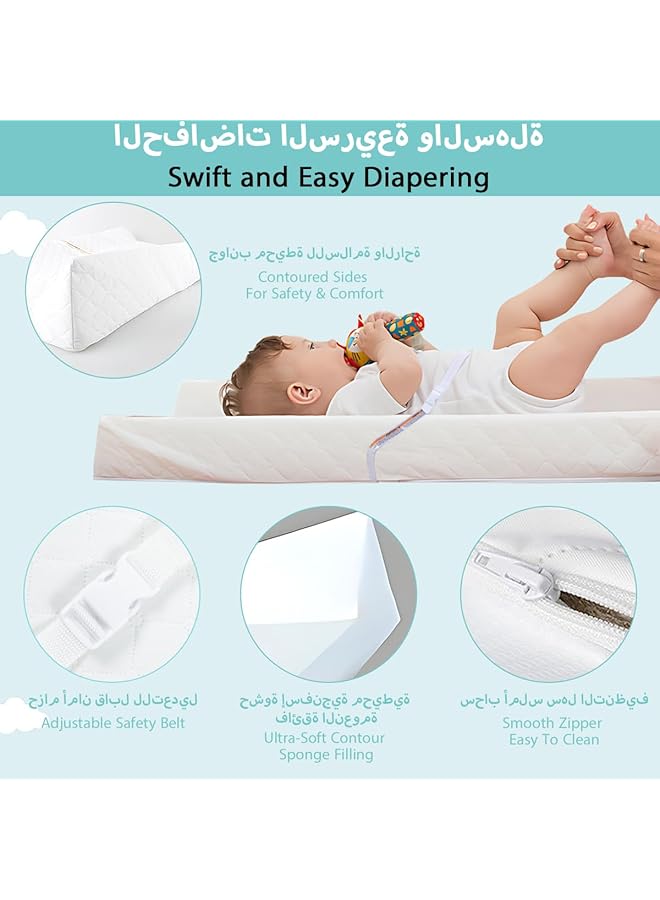 Baby Changing Pad Infant Diaper Changing Table Pad Cover Dot Washable Soft Breathable Contoured Pad Waterproof Non Slip Change Mat Sheet With Safety Strap Gift For Baby Boy Dresser Tops  - Image 3