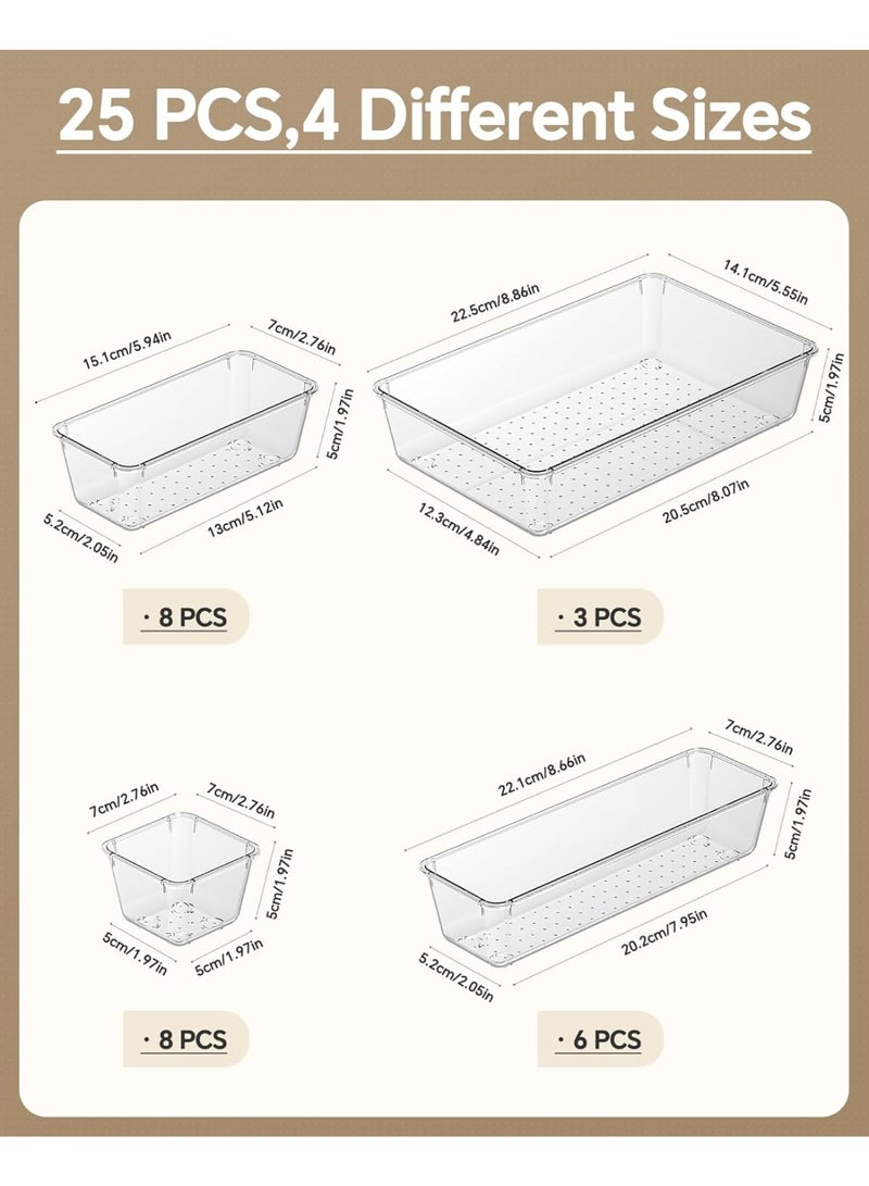 Forest Home 25 PCS Plastic Drawer Organizers Set, 4 Sizes Vanity Organizer, Makeup and Desk Drawer Organizer Trays, Organization and Storage for Makeup, Bathroom, Kitchen Utensils and Office (Clear) - Image 3