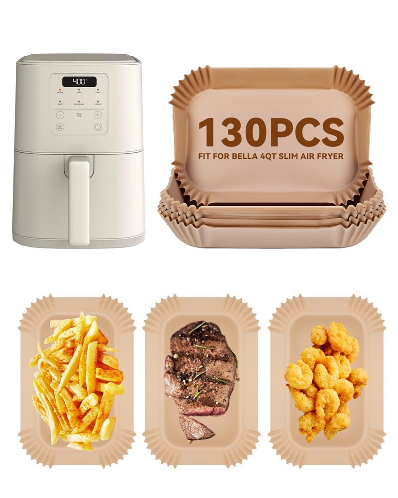 MMH 130PCs Air Fryer Paper Liners for bella 4Qt Slim Air Fryer(3.3lb Capacity), Rectangular Airfryer Disposable Parchment Paper Liner, Non-Stick Food-grade Air-Fryer Accessories Rectangle Free of Bleach - Image 1