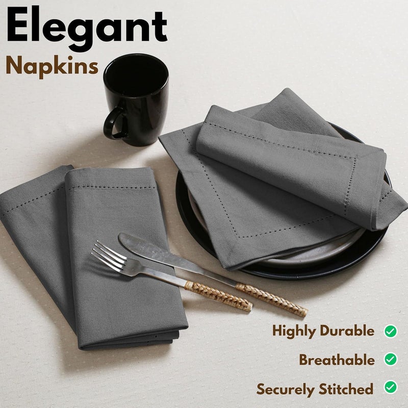 Native Fab Gray Cloth Napkins 100 Cotton Set of 12 18x18 inch Hemstitched Edges with Mitered Corners Soft Absorbent Reusable Table Napkins for Celebrations Events Lunch Dinner Grey - Image 2