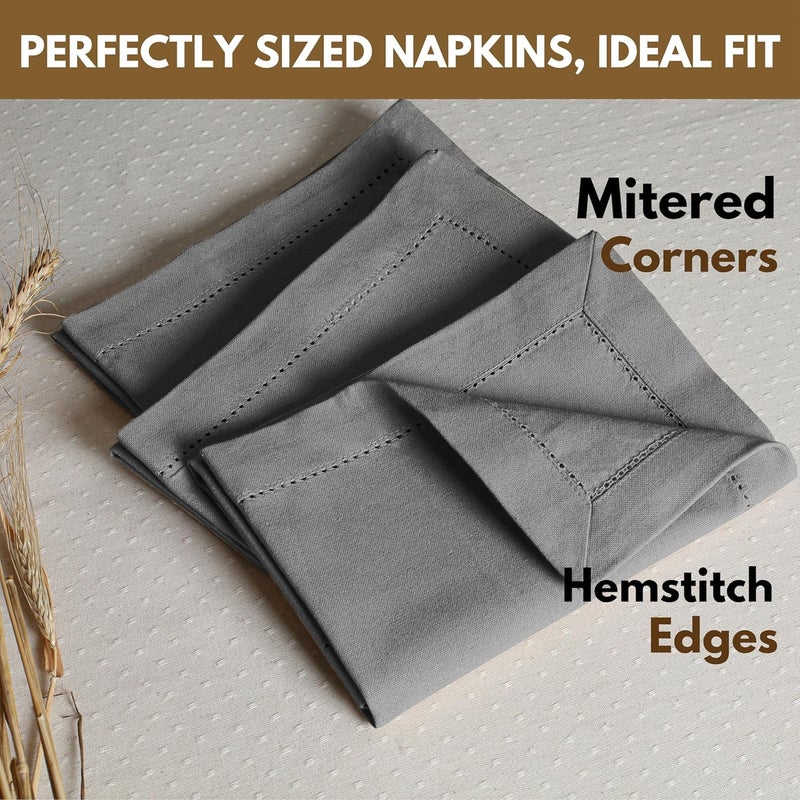 Native Fab Gray Cloth Napkins 100 Cotton Set of 12 18x18 inch Hemstitched Edges with Mitered Corners Soft Absorbent Reusable Table Napkins for Celebrations Events Lunch Dinner Grey - Image 3
