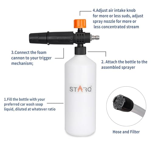 STARQ Brass 1 Ltr Professional Adjustable Snow Foam Lance/Cannon With 1/4" Quick Release Connector, Heavy Duty Foam Blaster For High Pressure Washer - Image 4