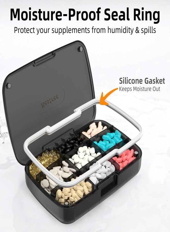 Restree Pill Organizer, Large Waterproof Travel Pill Case, Magnetic Closure & Adjustable Dividers for Daily Vitamins, Supplements, Fish Oil - Portable Medicine Box Home & On-The-Go (Black - Image 4