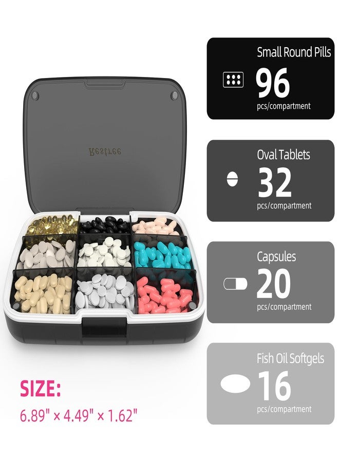 Restree Pill Organizer, Large Waterproof Travel Pill Case, Magnetic Closure & Adjustable Dividers for Daily Vitamins, Supplements, Fish Oil - Portable Medicine Box Home & On-The-Go (Black - Image 5