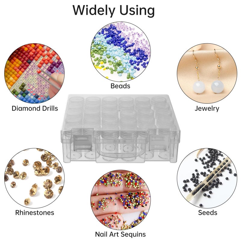 Huaxiangoh 30 Slots Diamond Painting Storage Containers, Bead Organizer Box, Bead Storage Containers Plastic Diamond Painting Art Accessories Boxes Small Clear Embroidery Box for Craft Beads Rhinestones (1 Pack) - Image 4