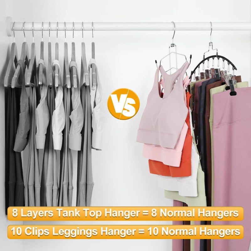 TOPIA HANGER 4 Pack Gym Clothes Organizer, 2 Pack Tank Top Hangers with 2 Pack Leggings Hangers Space Saving Hang 20 Sets Tank Top Bra with Leggings Shorts Pants Yoga Outfits for Closet Black CT78B - Image 4