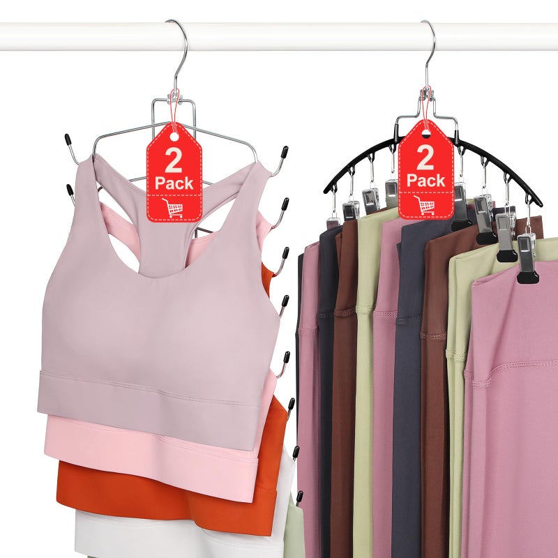 TOPIA HANGER 4 Pack Gym Clothes Organizer, 2 Pack Tank Top Hangers with 2 Pack Leggings Hangers Space Saving Hang 20 Sets Tank Top Bra with Leggings Shorts Pants Yoga Outfits for Closet Black CT78B - Image 1