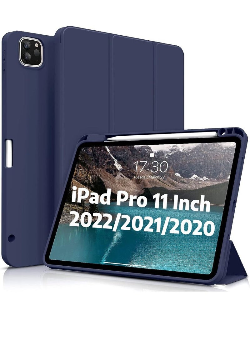 vesus Protective Soft TPU Auto Wake/Sleep Smart Case Cover With Pen Holder For iPad Pro 11 Inch (2022/2021/2020) Blue