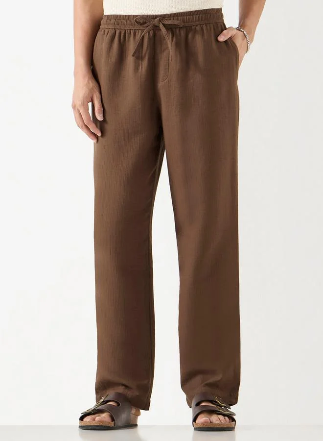 Iconic Iconic Textured Pants with Drawstring Closure and Pockets