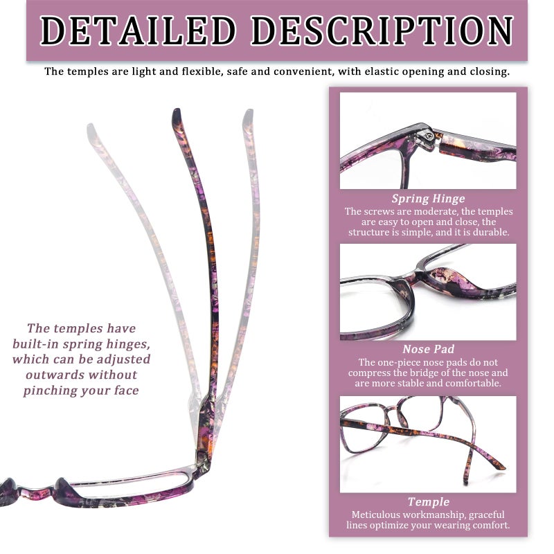 STASTEND 5 Pack Reading Glasses Blue Light Blocking for Women,Computer Readers with Spring Hinge (Multicolor-C4, 2.75, multiplier_x) - Image 3