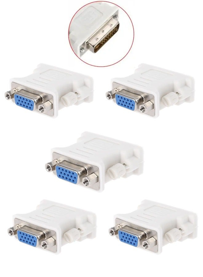 Taimi 5-Piece DVI 24 Pin Male To VGA 15 Pin Female Converter Adapter White  - Image 1