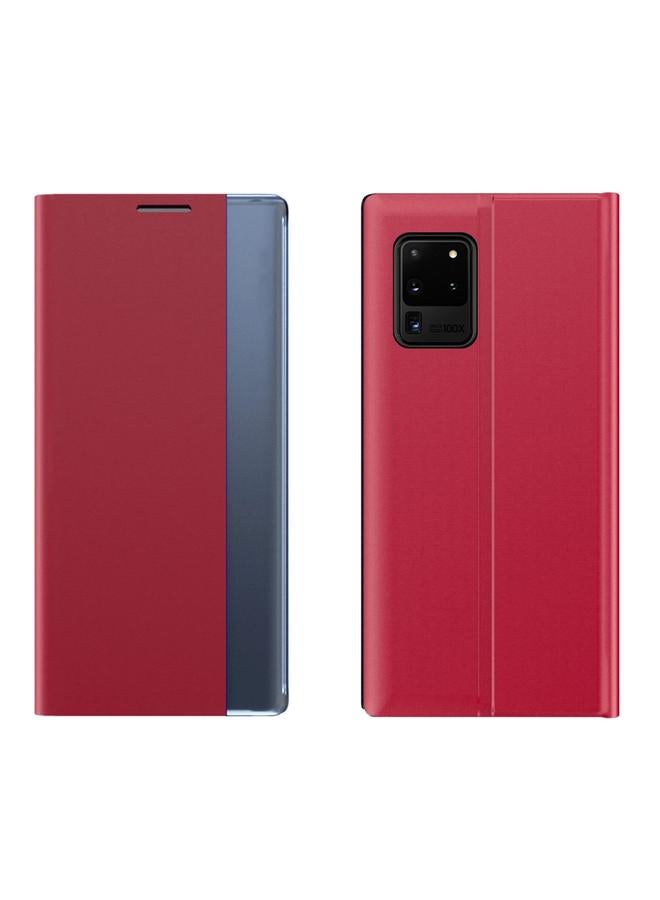 اس-توب جراب لهاتف Samsung Galaxy Note20 Ultra مصنوع من القماش الملمس البسيط مع حامل قابل للطي مصنوع من الجلد - Image 1