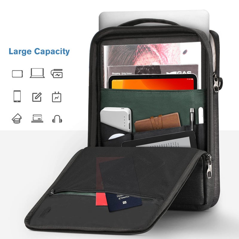 FINPAC 14-inch Laptop Shoulder Bag, Protective Computer Carrying Case Compatible with 15.3" MacBook Air M4/M3/M2, 15-16" MacBook Air/Pro, Surface Laptop/Book, 14" HP/Dell/Acer/Chromebook, Black - Image 2