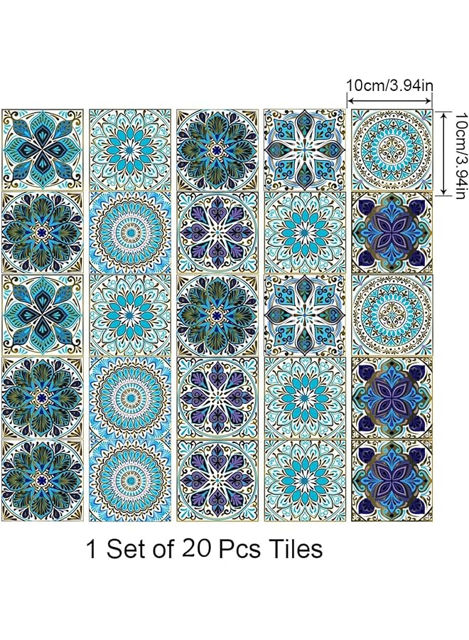 إيروريكس ملصقات بلاط على شكل ماندالا مقاس 4 × 4 بوصة 10 × 10 سم، ملصقات جدارية تقليدية مقاومة للماء والزيت وقابلة للإزالة للحمام والمطبخ، ملصقات جدارية مقاومة للزيت Mtl 01 20 قطعة - Image 5