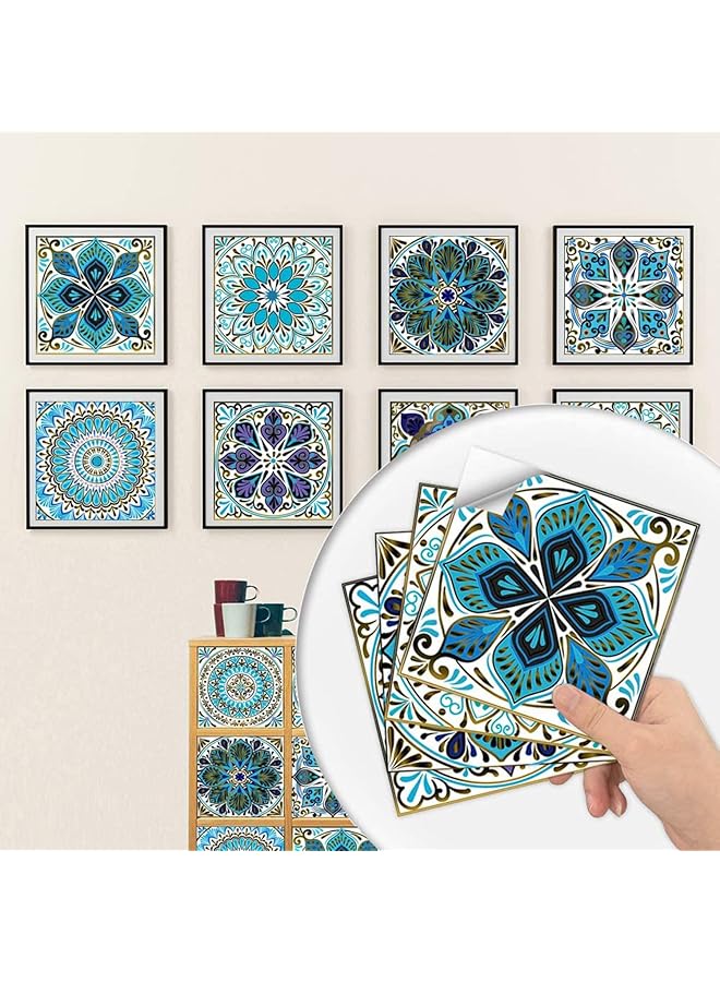 إيروريكس ملصقات بلاط على شكل ماندالا مقاس 4 × 4 بوصة 10 × 10 سم، ملصقات جدارية تقليدية مقاومة للماء والزيت وقابلة للإزالة للحمام والمطبخ، ملصقات جدارية مقاومة للزيت Mtl 01 20 قطعة - Image 1