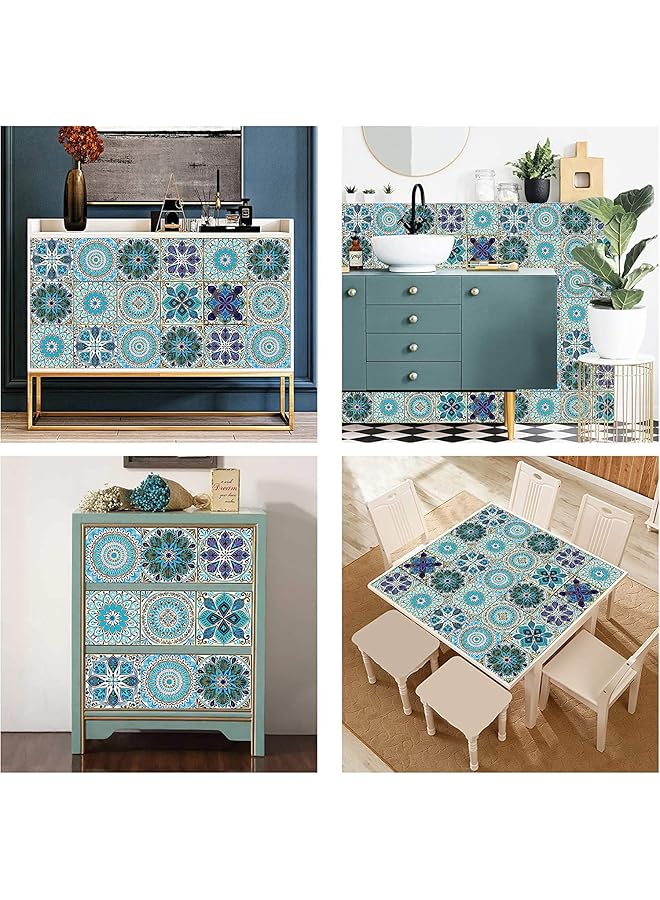 إيروريكس ملصقات بلاط على شكل ماندالا مقاس 4 × 4 بوصة 10 × 10 سم، ملصقات جدارية تقليدية مقاومة للماء والزيت وقابلة للإزالة للحمام والمطبخ، ملصقات جدارية مقاومة للزيت Mtl 01 20 قطعة - Image 3