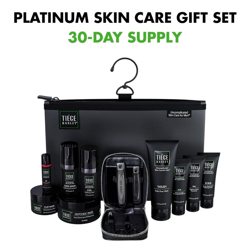 Tiege Hanley Mens Skin Care Gift Set Platinum Face Wash Scrub AMPM Moisturizers Eye Cream Serum Clay Mask Glycolic Pads Lip Balm Dopp Kit Manicure Set Ultimate Grooming Kit - Image 2