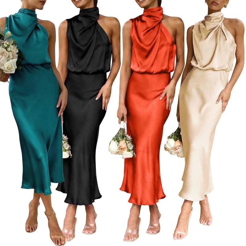 Women's Solid Satin Sleeveless Dress - Image 2