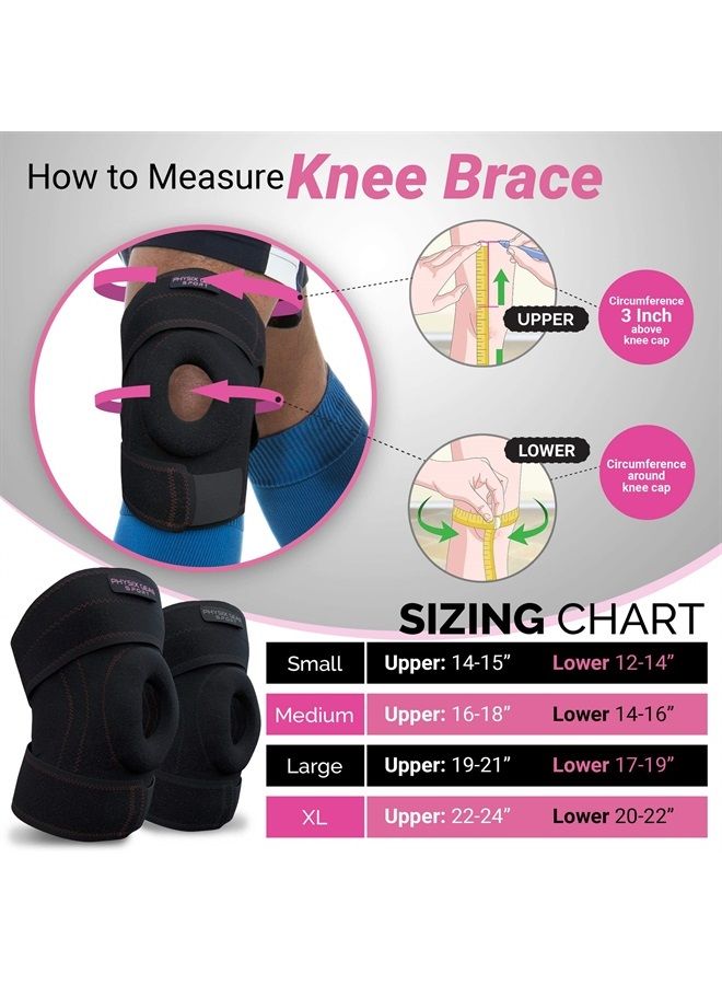 Physix Gear Sport Physix Knee Brace with Side Stabilizers & Adjustable Straps - Knee Brace for Meniscus Tear, Knee Wraps for Pain, ACL, MCL, OA, Running, Workouts - Open Patella Knee Braces for Men & Women (XL, Pink) - Image 2