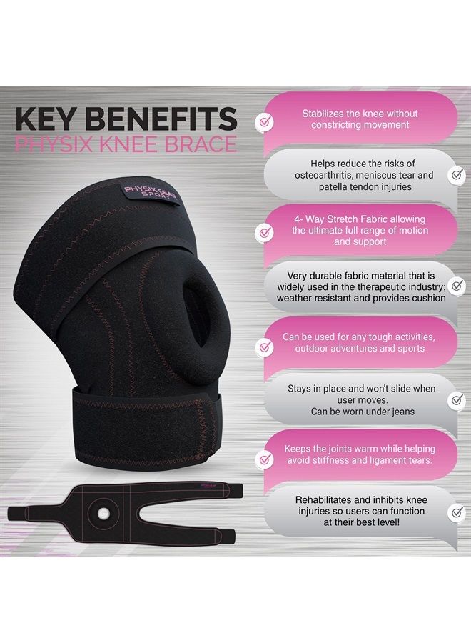 Physix Gear Sport Physix Knee Brace with Side Stabilizers & Adjustable Straps - Knee Brace for Meniscus Tear, Knee Wraps for Pain, ACL, MCL, OA, Running, Workouts - Open Patella Knee Braces for Men & Women (XL, Pink) - Image 5