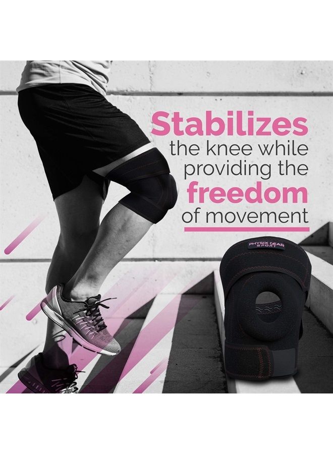 Physix Gear Sport Physix Knee Brace with Side Stabilizers & Adjustable Straps - Knee Brace for Meniscus Tear, Knee Wraps for Pain, ACL, MCL, OA, Running, Workouts - Open Patella Knee Braces for Men & Women (XL, Pink) - Image 4