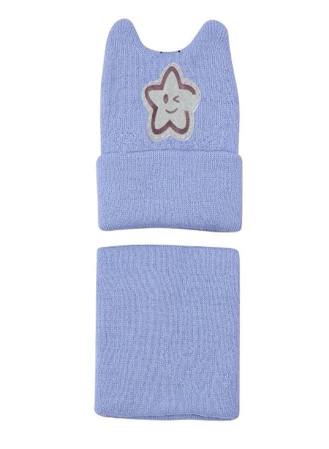 Finix Combo of Kids Star Design Baby Winter Hat Warm Woolen Knit Hats & Neck Warmer Set (Sky Blue,1-3 Years) - Image 1