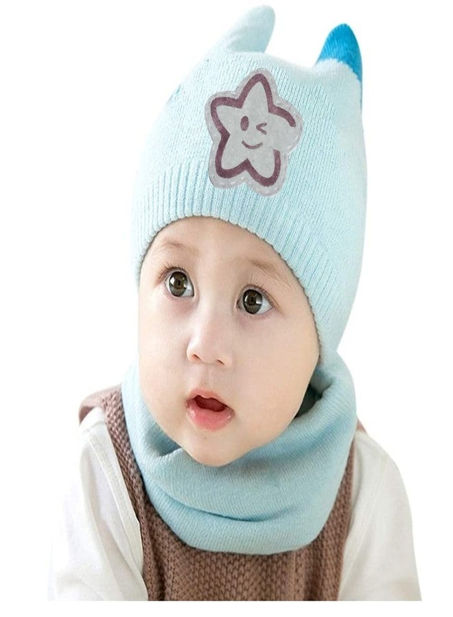 Finix Combo of Kids Star Design Baby Winter Hat Warm Woolen Knit Hats & Neck Warmer Set (Sky Blue,1-3 Years) - Image 3