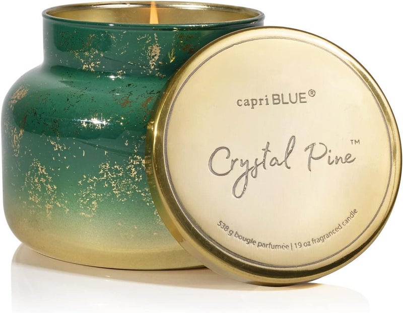Capri Blue Glimmer Signature Jar - Crystal Pine Scented Candle with Ombre Glass Candle Holder - Luxury Aromatherapy Candle - 19 Oz - Emerald Green and Gold - Image 1