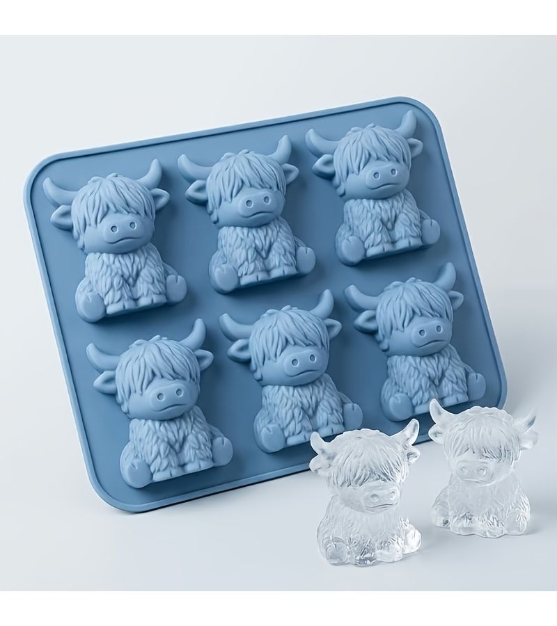 2 Pieces Highland Cow Ice Cube Molds Blue Six Cavity 3D Cube for Drinks - Image 2
